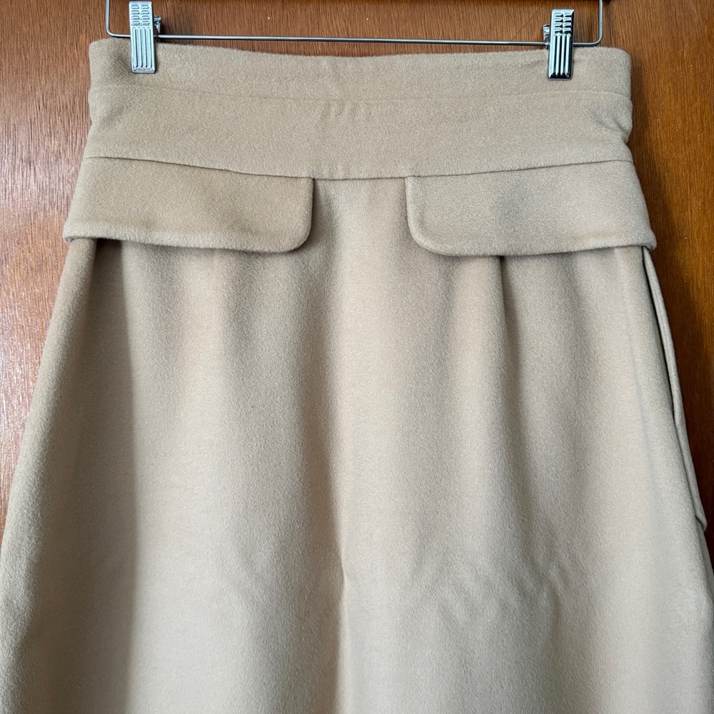 Behida Dolic Elegant Tan High-Waisted Button Front Wool Midi Skirt - Size L - Picture 8 of 13